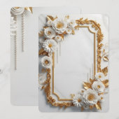 Elegant White and Gold Floral Frame 招待状 (正面/裏面)