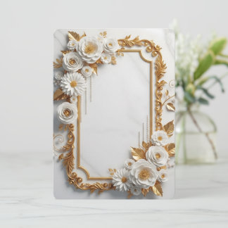 Elegant White and Gold Floral Frame 招待状