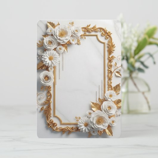 Elegant White and Gold Floral Frame 招待状 (スタンド正面)