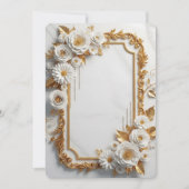Elegant White and Gold Floral Frame 招待状 (正面)