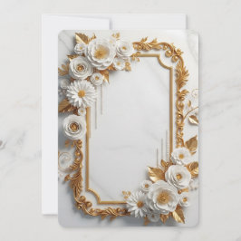 Elegant White and Gold Floral Frame 招待状