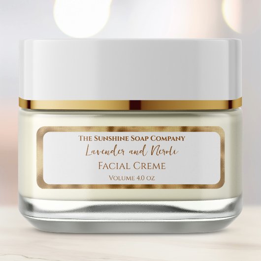 Elegant White and Gold Foil Cosmetics Jar Label ラベル
