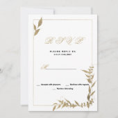 Elegant white and gold foliage RSVP 招待状 (正面)