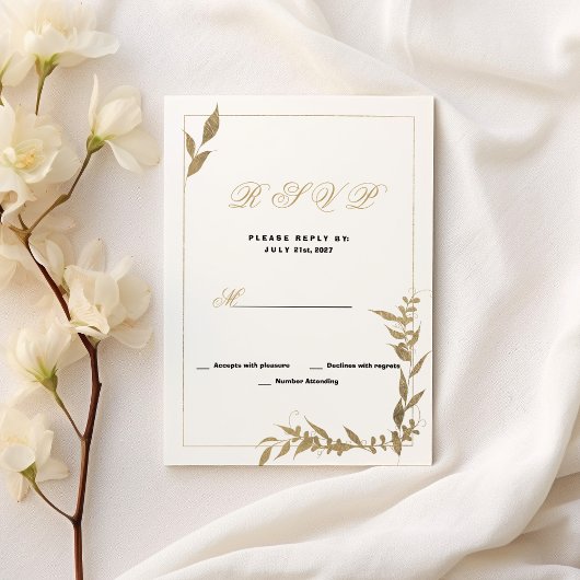 Elegant white and gold foliage RSVP 招待状
