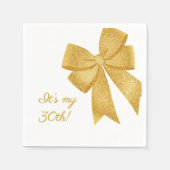 Elegant White and Gold Glitter Bow Birthday スタンダードカクテルナプキン (正面)
