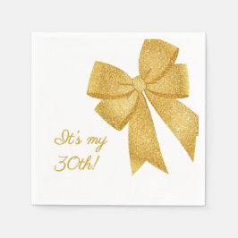 Elegant White and Gold Glitter Bow Birthday スタンダードカクテルナプキン