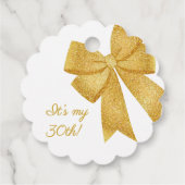Elegant White and Gold Glitter Bow Birthday フェイバータグ (裏面)