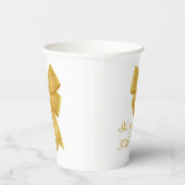 Elegant White and Gold Glitter Bow Birthday 紙コップ (右)