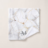 Elegant White and Gold Marbled Monogram バスタオルセット (ウォッシュタオル)