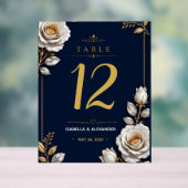 Elegant White and Gold Rose on Navy Blue アクリルサイン (ニュートラル)