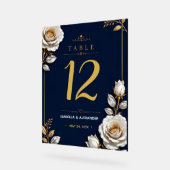 Elegant White and Gold Rose on Navy Blue アクリルサイン (傾斜)