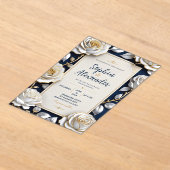 Elegant White and Gold Rose on Navy Blue アクリル招待状 (レイダウン)