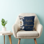 Elegant White and Gold Rose on Navy Blue クッション (椅子)