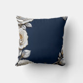 Elegant White and Gold Rose on Navy Blue クッション (裏面)