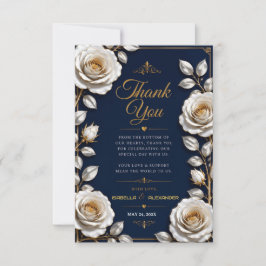 Elegant White and Gold Rose on Navy Blue サンキューカード
