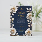 Elegant White and Gold Rose on Navy Blue サンキューカード (スタンド正面)