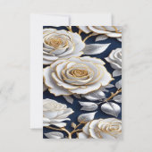 Elegant White and Gold Rose on Navy Blue サンキューカード (裏面)
