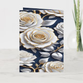 Elegant White and Gold Rose on Navy Blue サンキューカード (裏面)