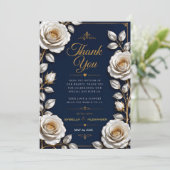 Elegant White and Gold Rose on Navy Blue サンキューカード (スタンド正面)
