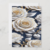 Elegant White and Gold Rose on Navy Blue サンキューカード (裏面)