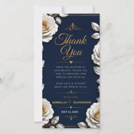 Elegant White and Gold Rose on Navy Blue サンキューカード
