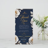 Elegant White and Gold Rose on Navy Blue サンキューカード (スタンド正面)