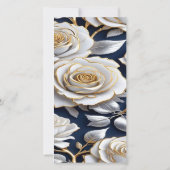 Elegant White and Gold Rose on Navy Blue サンキューカード (裏面)