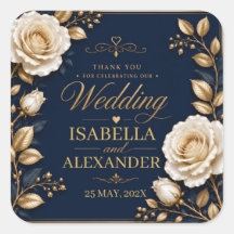 Elegant White and Gold Rose on Navy Blue 