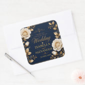 Elegant White and Gold Rose on Navy Blue スクエアシール (封筒)
