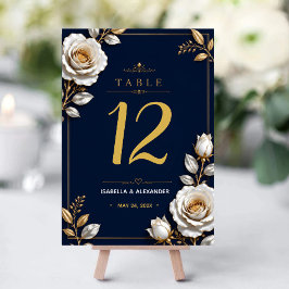 Elegant White and Gold Rose on Navy Blue テーブルナンバー