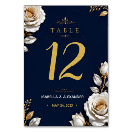 Elegant White and Gold Rose on Navy Blue テーブルナンバー