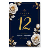 Elegant White and Gold Rose on Navy Blue  テーブルナンバー (正面)