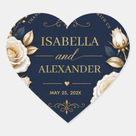Elegant White and Gold Rose on Navy Blue ハートシール