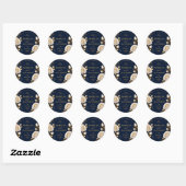 Elegant White and Gold Rose on Navy Blue ラウンドシール (シート)
