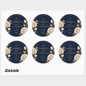 Elegant White and Gold Rose on Navy Blue ラウンドシール (シート)