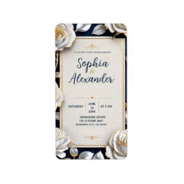 Elegant White and Gold Rose on Navy Blue ラベル