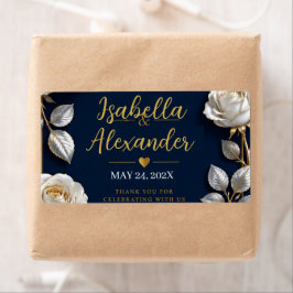 Elegant White and Gold Rose on Navy Blue ラベル
