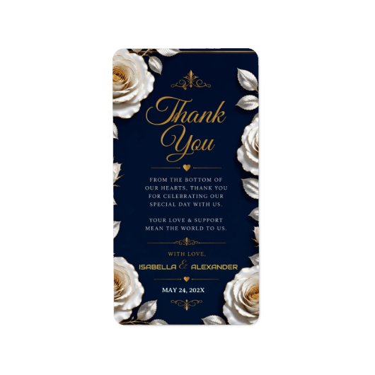 Elegant White and Gold Rose on Navy Blue  ラベル (正面)