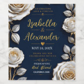 Elegant White and Gold Rose on Navy Blue ワインラベル (シングルラベル)