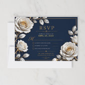 Elegant White and Gold Rose on Navy Blue  出欠カード