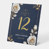 Elegant White and Gold Rose on Navy Blue  台座サイン (正面)