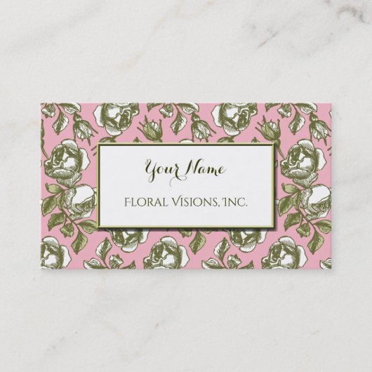 Elegant White and Gold Roses on Pink Custom 名刺 (正面)