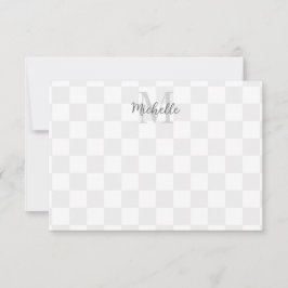 Elegant White and Gray Checkerboard Personalized ノートカード