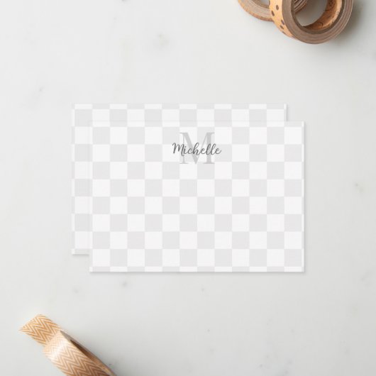 Elegant White and Gray Checkerboard Personalized ノートカード (正面/裏面インサイチュ)