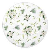 Elegant White and Green Floral Illustrated Ceramic セラミックノブ (正面)