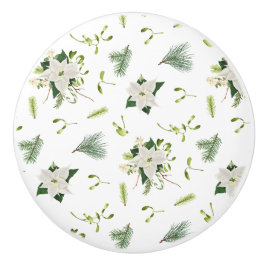 Elegant White and Green Floral Illustrated Ceramic セラミックノブ
