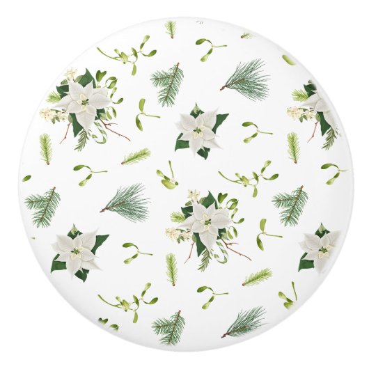 Elegant White and Green Floral Illustrated Ceramic セラミックノブ (正面)