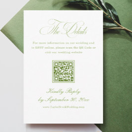 Elegant White and Green Wedding Details Qr Code エンクロージャーカード