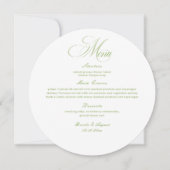 Elegant White and Green Wedding Menu Circle Card (正面)