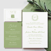Elegant White and Green Wedding RSVP Qr Code エンクロージャーカード